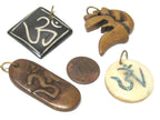 4 bone pendants - Nepal om bone pendants recycled cattle bone pendant charms yoga bag accessories Nepal wholesale lot PB079K