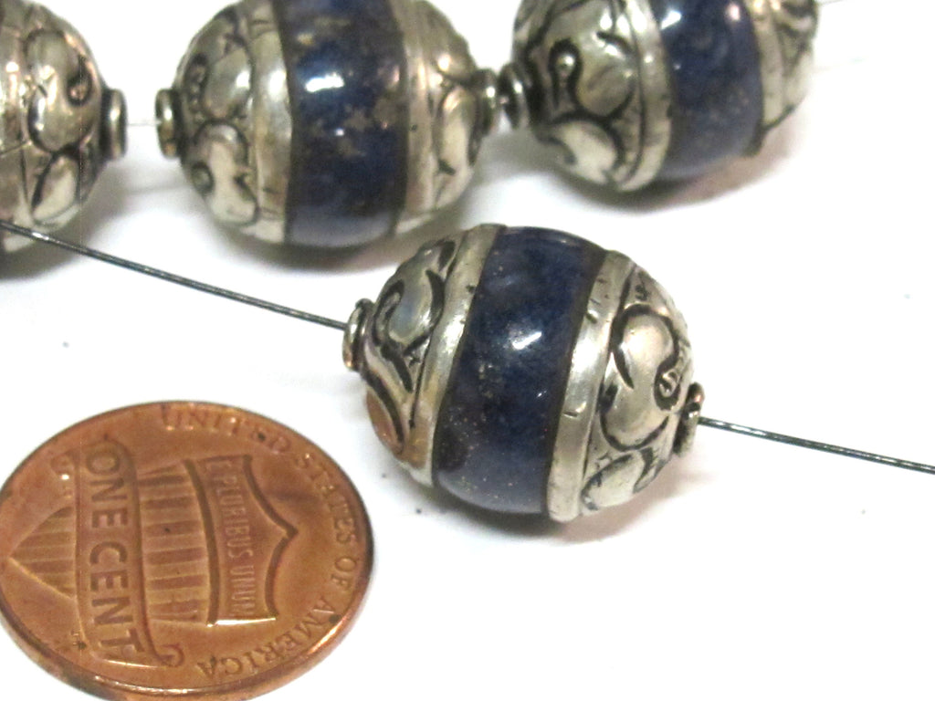 1 BEAD Tibetan capped Lapis Lazuli gemstone bead- 17 - 18 mm long x 13 - 14 mm thick BD154A