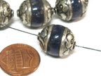 1 BEAD Tibetan capped Lapis Lazuli gemstone bead- 17 - 18 mm long x 13 - 14 mm thick BD154A