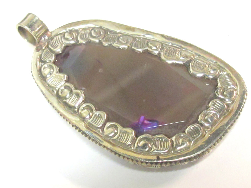 OOAK Large Big Tibetan agate gemstone pendant with floral design - PM581RF