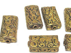 4 beads lot - Rectangular cube shape Tibetan brass repousse random mix floral animal bird carving beads Nepal - BD631K