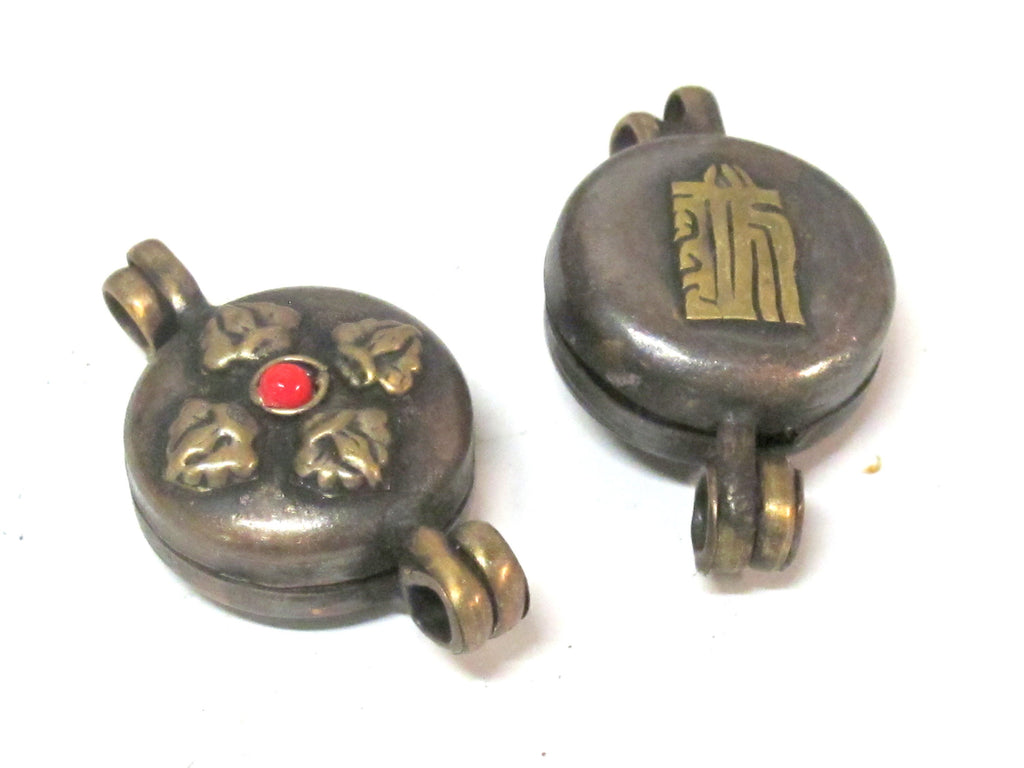 1 Pendant - Small size Tibetan Nepal double dorje prayer kalamantra box rustic finish copper pendant - PM306B