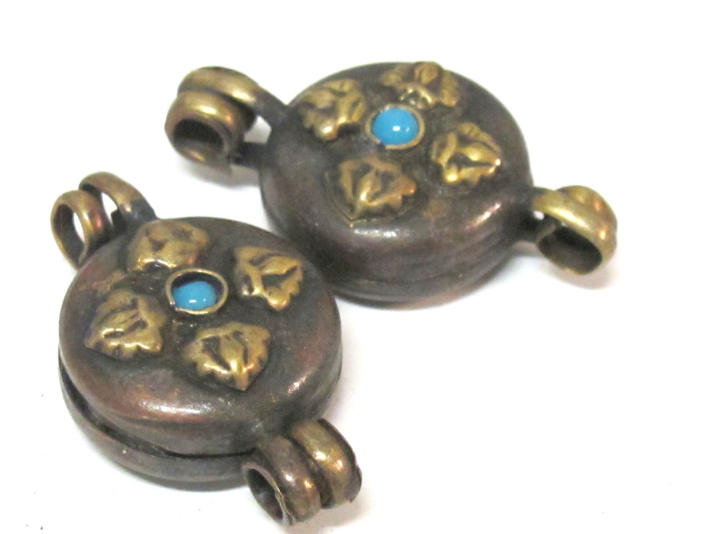 1 Pendant - Small size Tibetan Nepal double dorje prayer kalamantra box rustic finish copper pendant - PM306C