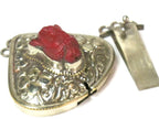 1 clasp - Large triangular heart shape ethnic Tibetan silver finish red buddha box clasp pendant from Nepal - LN039G