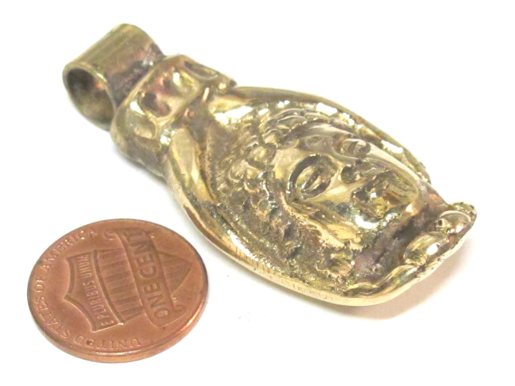 Buddha Pendant - Brass buddha hand Medium large heavy Tibetan Buddha hand solid brass pendant from Nepal -copyright Nepalbeadshop - CP140