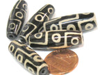 1 Bead - Long Tibetan etched agate dzi 9 eye bead 29 to 30 mm long x 10 - 11 mm thick- GM310K