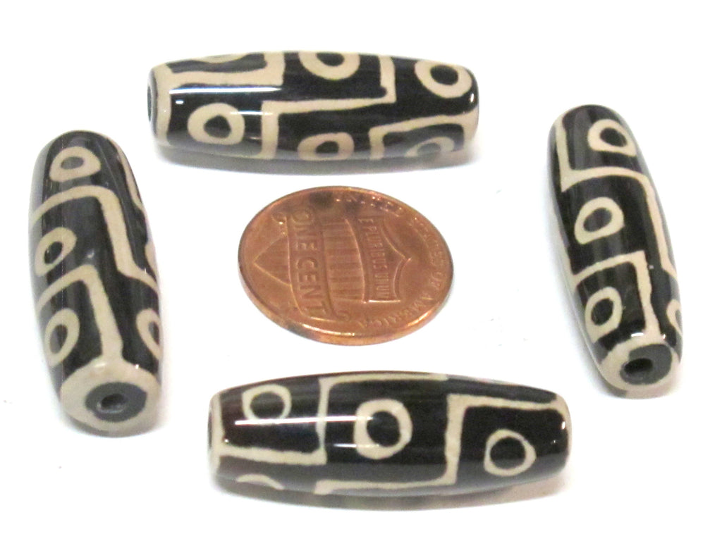 1 Bead - Long Tibetan etched agate dzi 9 eye bead 29 to 30 mm long x 10 - 11 mm thick- GM310K