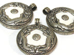Tibetan pendants - Exotic naga conch shell Tibetan antiqued silver double Dragon Tibetan pendant Nepal - PM246K