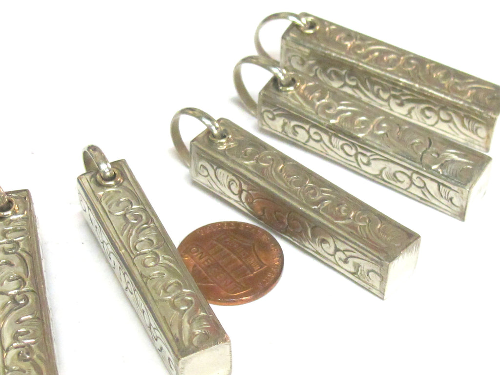 1 Pendant - Tibetan pendants charm -Tibetan rectangular cuboid shape silver finish filigree pendant- ethnic nepal supplies PM118Kx