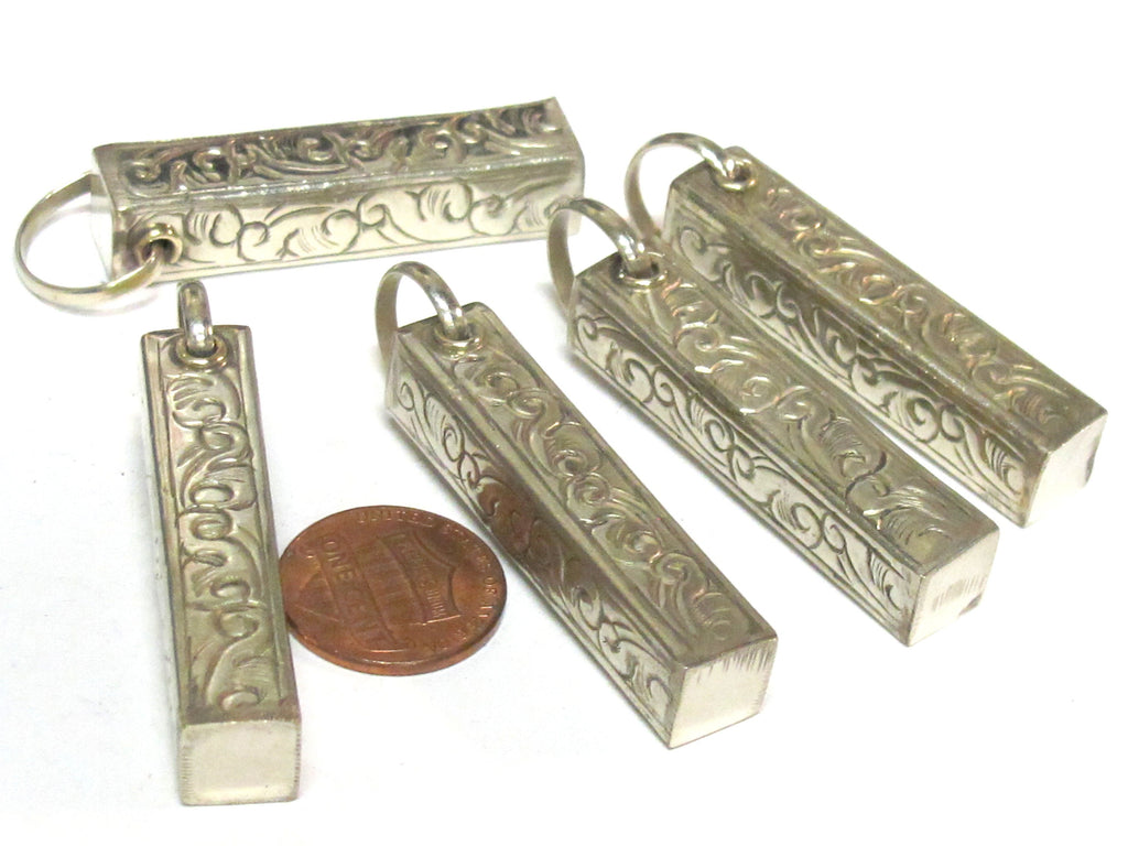 1 Pendant - Tibetan pendants charm -Tibetan rectangular cuboid shape silver finish filigree pendant- ethnic nepal supplies PM118Kx