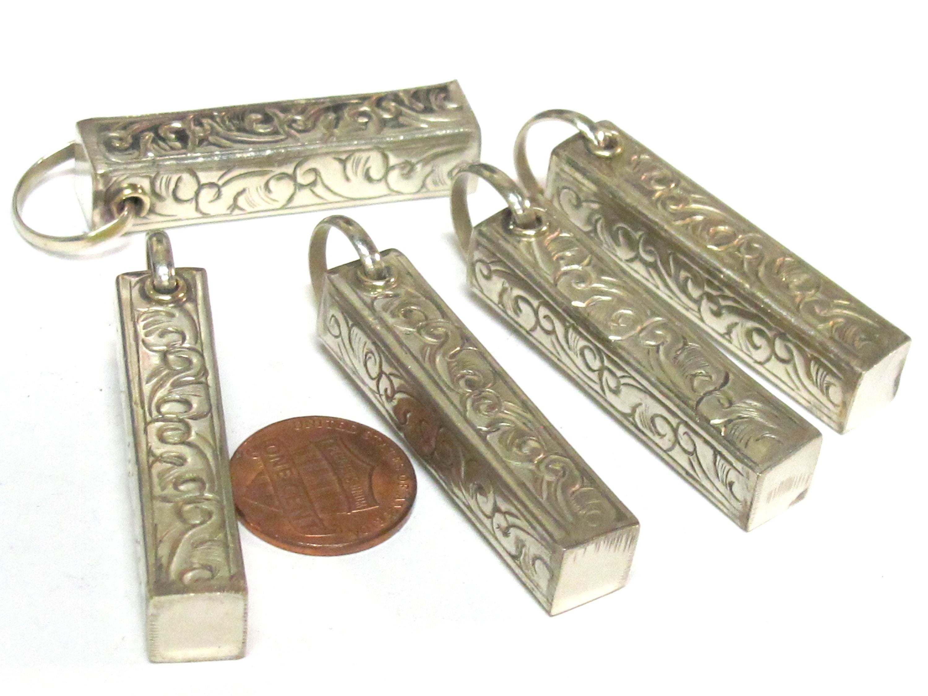 1 Pendant - Tibetan pendants charm -Tibetan rectangular cuboid shape silver finish filigree pendant- ethnic nepal supplies PM118Kx