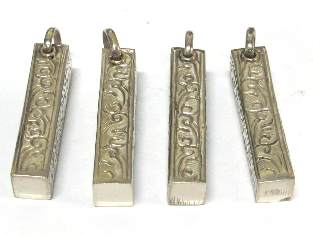 1 Pendant - Tibetan pendants charm -Tibetan rectangular cuboid shape silver finish filigree pendant- ethnic nepal supplies PM118Kx