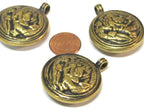 1 Pendant - Tibetan Brass reversible dragon pendant ethnic design brass filigree repousse carving Nepal - PM614