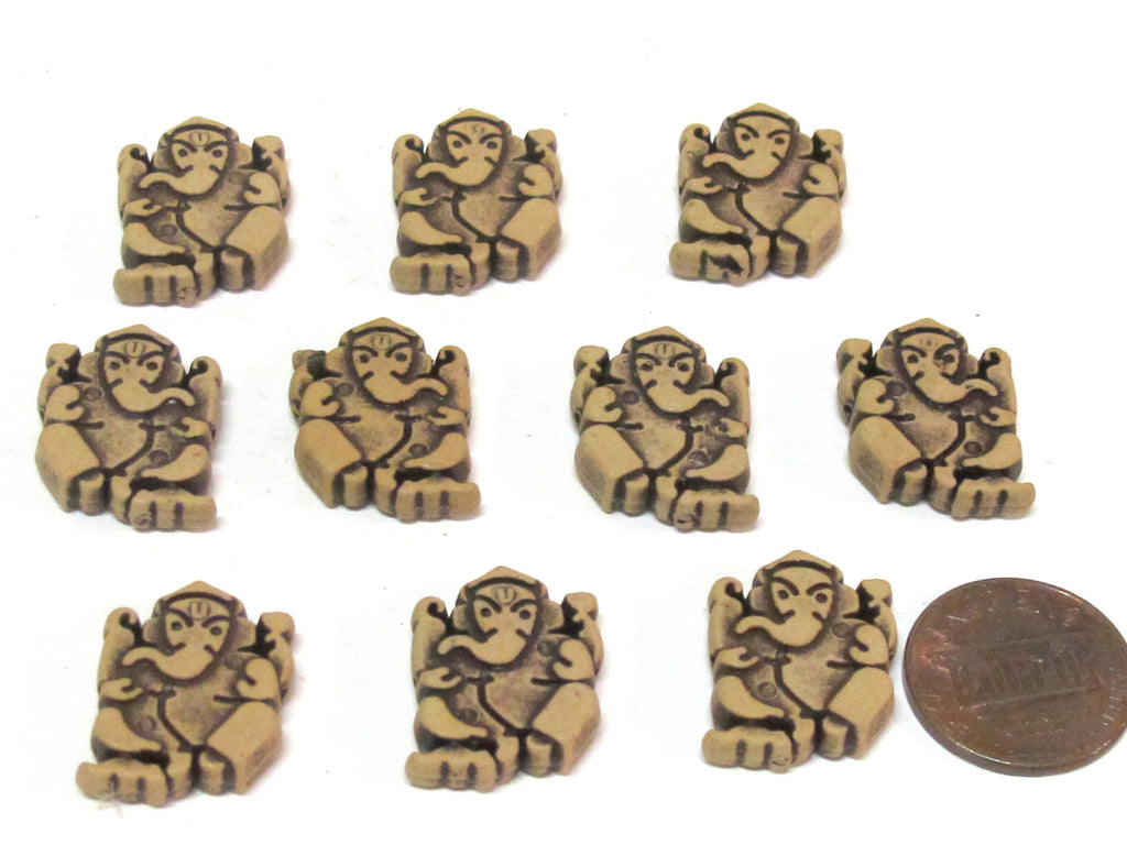 10 Beads - Reversible Light weight acrylic antiqued brown color Ganesha beads - BD661s
