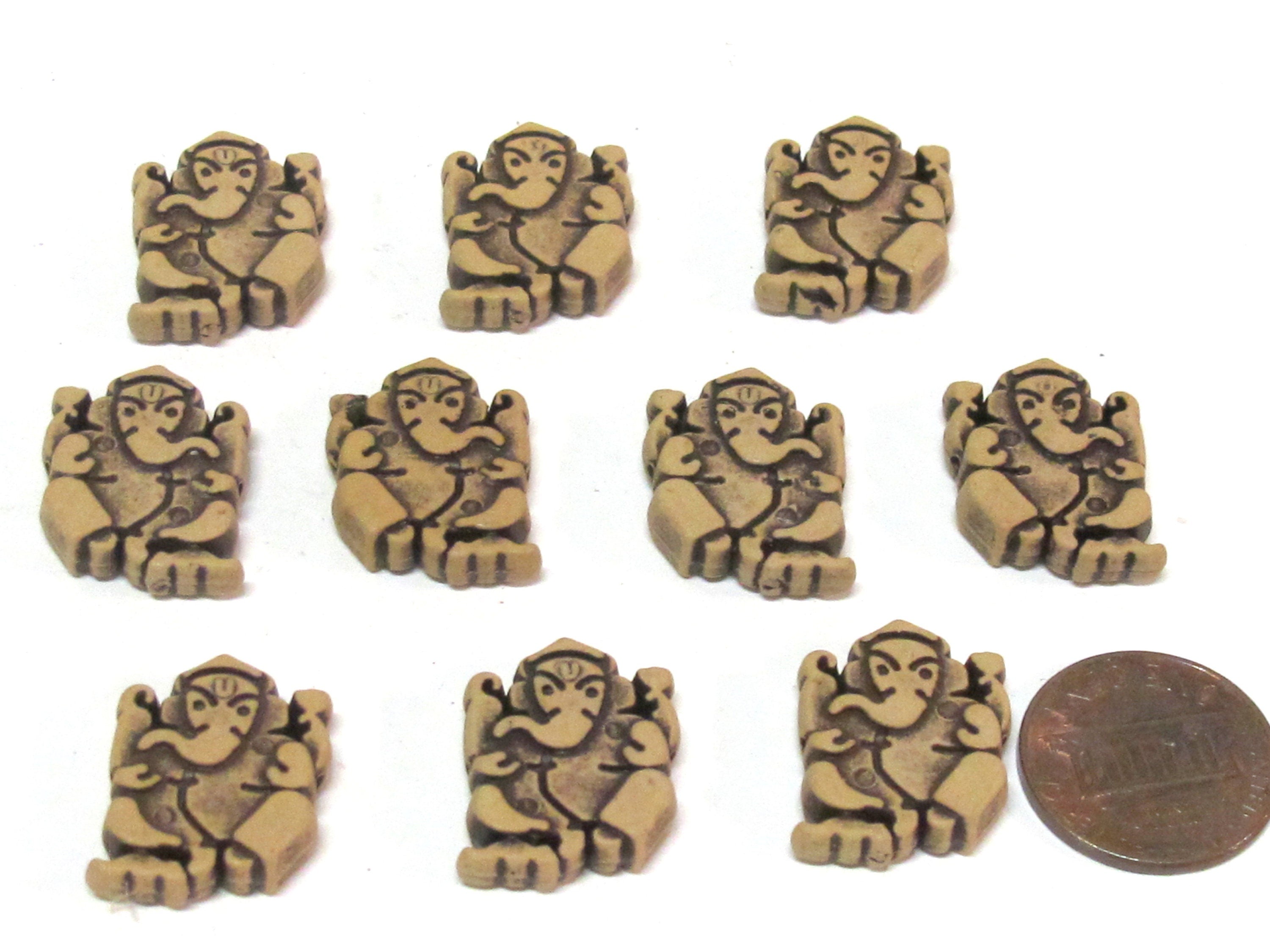 10 Beads - Reversible Light weight acrylic antiqued brown color Ganesha beads - BD661s