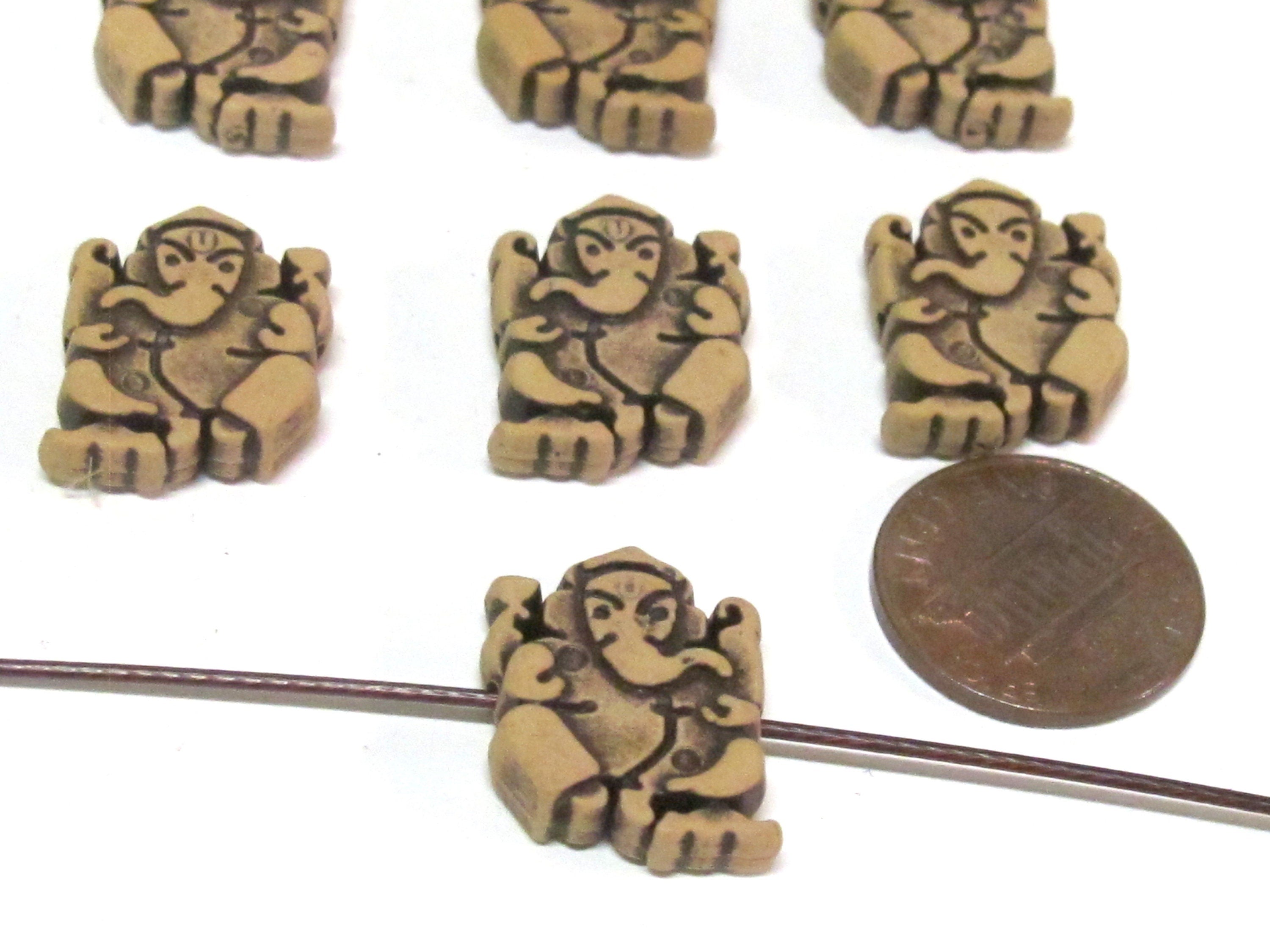 10 Beads - Reversible Light weight acrylic antiqued brown color Ganesha beads - BD661s
