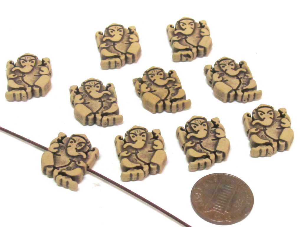 10 Beads - Reversible Light weight acrylic antiqued brown color Ganesha beads - BD661s