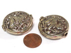 1 Bead - Large size Tibetan antiqued silver color finish repousse rabbit design focal bead - BD424B