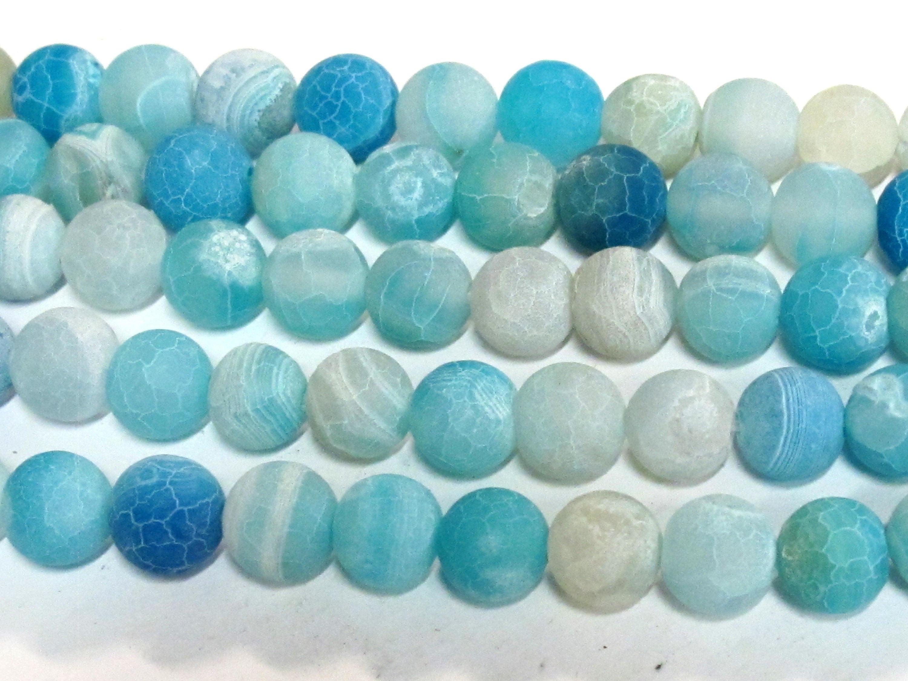 10 BEADS - Fire agate cool blue dragon veins gemstone beads 10 mm - GM353
