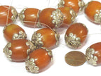 2 Beads - Large Thick Tibetan copal resin silver color capped bead - BD527Cx