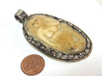 Mermaid pendant jewelry Unique large size carved recycled cattle bone pendant mermaid design and floral carving on reverse side - PB008F