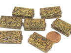 4 beads lot - Rectangular cube shape Tibetan brass repousse random mix floral animal bird carving beads Nepal - BD631K