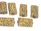 4 beads lot - Rectangular cube shape Tibetan brass repousse random mix floral animal bird carving beads Nepal - BD631K