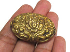 1 Bead Tibetan bead nepal bead tibet bead Large oval shape Tibetan repousse antiqued golden finish Lotus floral design brass bead - BD641K