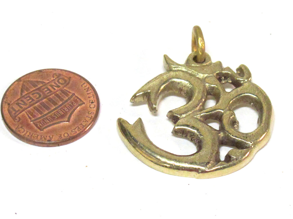 1 Pendant - Tibetan Brass Om pendant from Nepal - CP028K