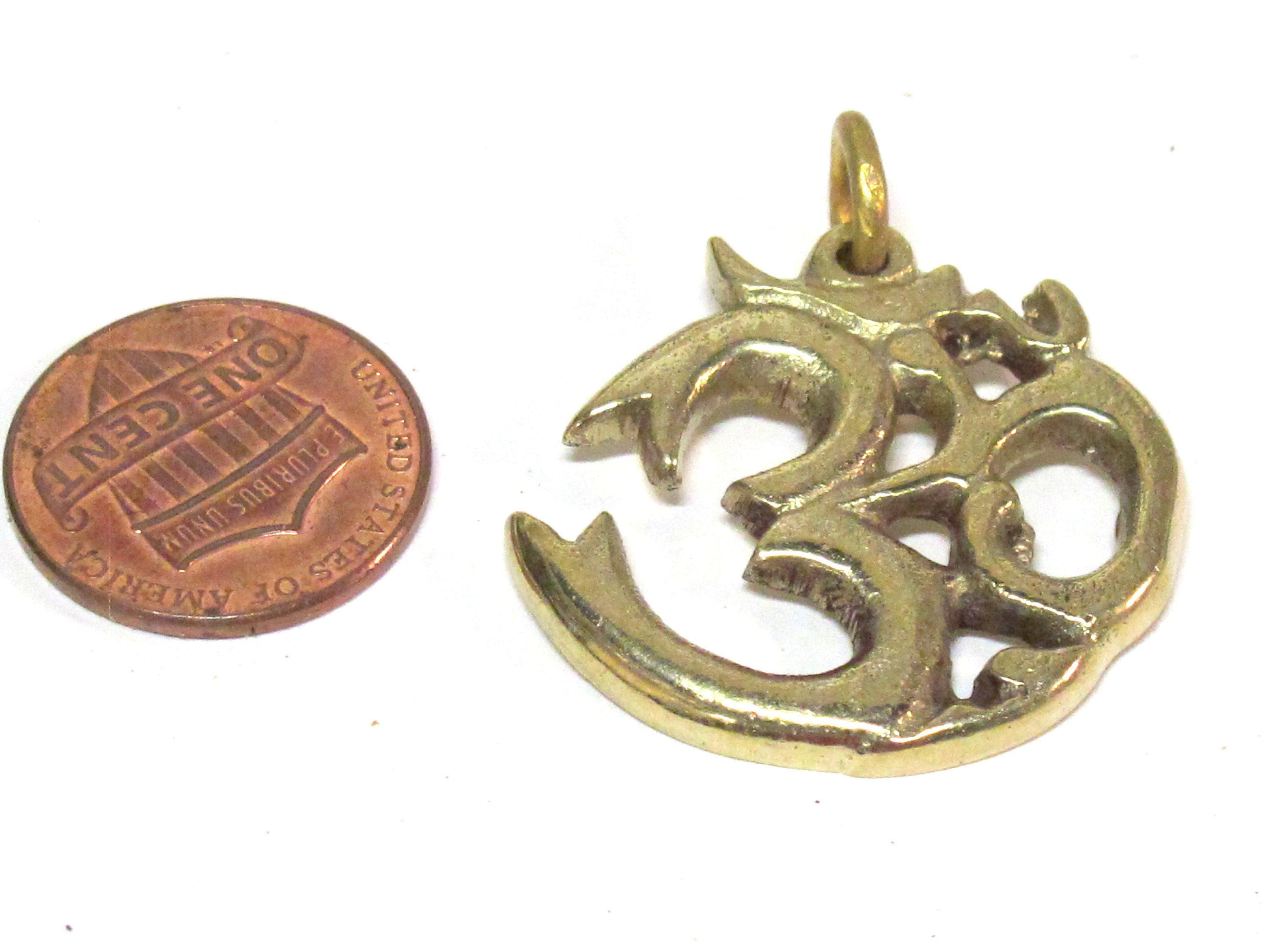 1 Pendant - Tibetan Brass Om pendant from Nepal - CP028K