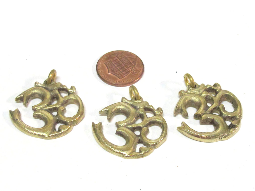 1 Pendant - Tibetan Brass Om pendant from Nepal - CP028K