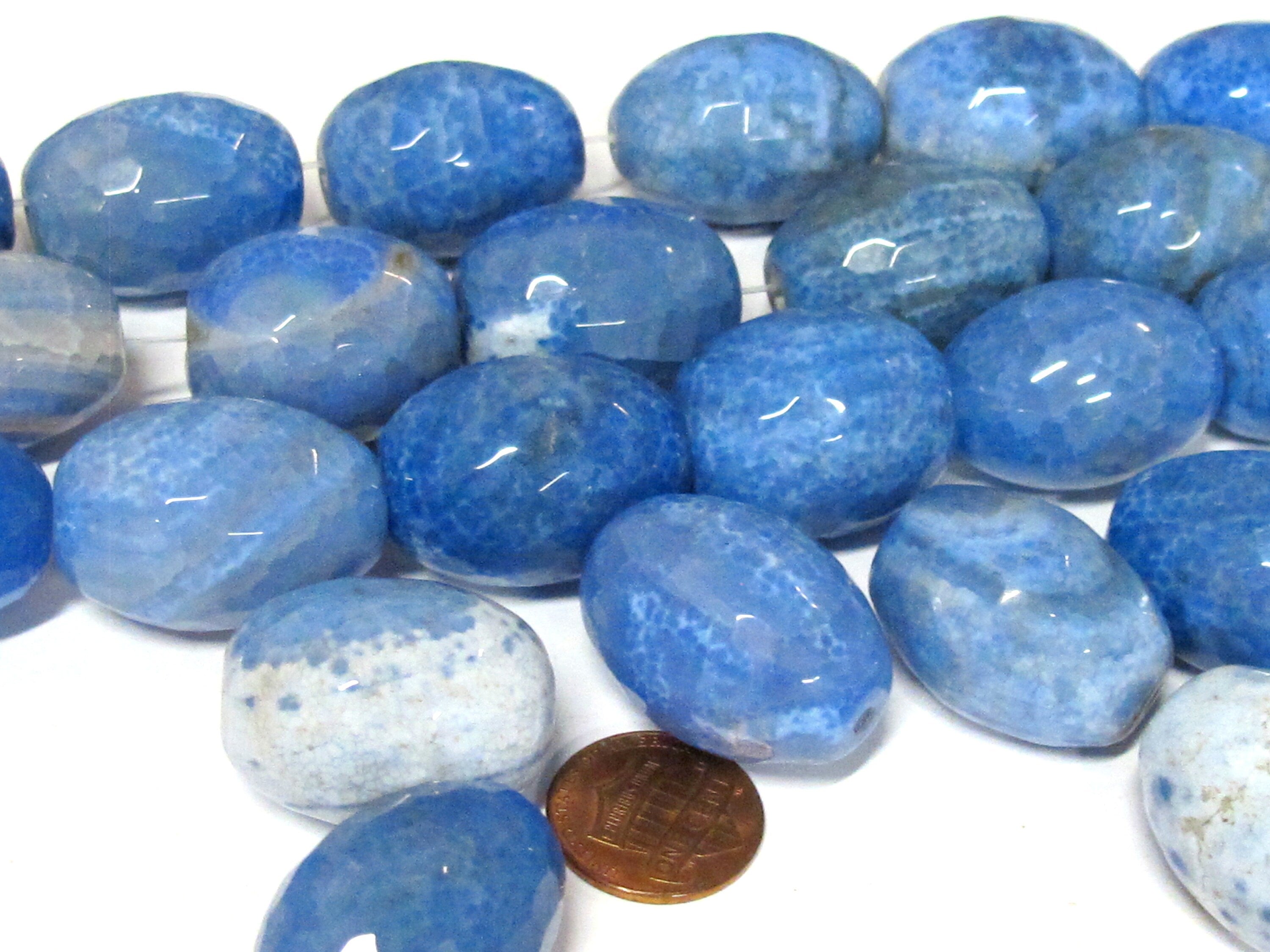 6 Beads - Agate onyx gemstone beads Large heavy size faceted agate onyx blue color mix tones cylinder gemstone pendant beads lot - GM199K