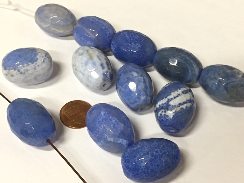 6 Beads - Agate onyx gemstone beads Large heavy size faceted agate onyx blue color mix tones cylinder gemstone pendant beads lot - GM199K