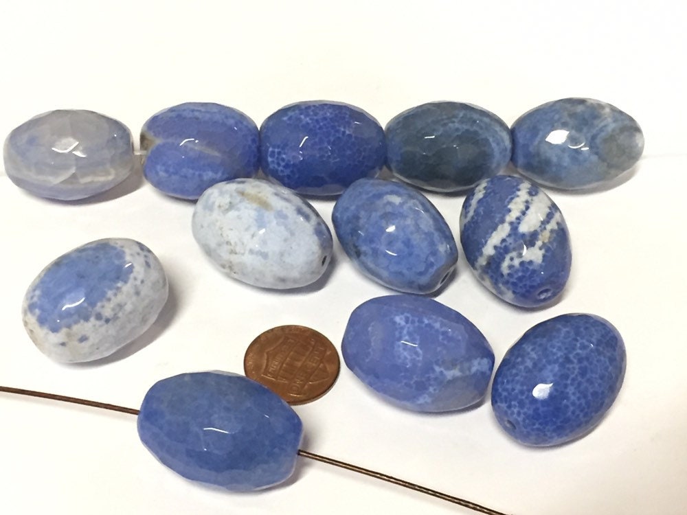 6 Beads - Agate onyx gemstone beads Large heavy size faceted agate onyx blue color mix tones cylinder gemstone pendant beads lot - GM199K