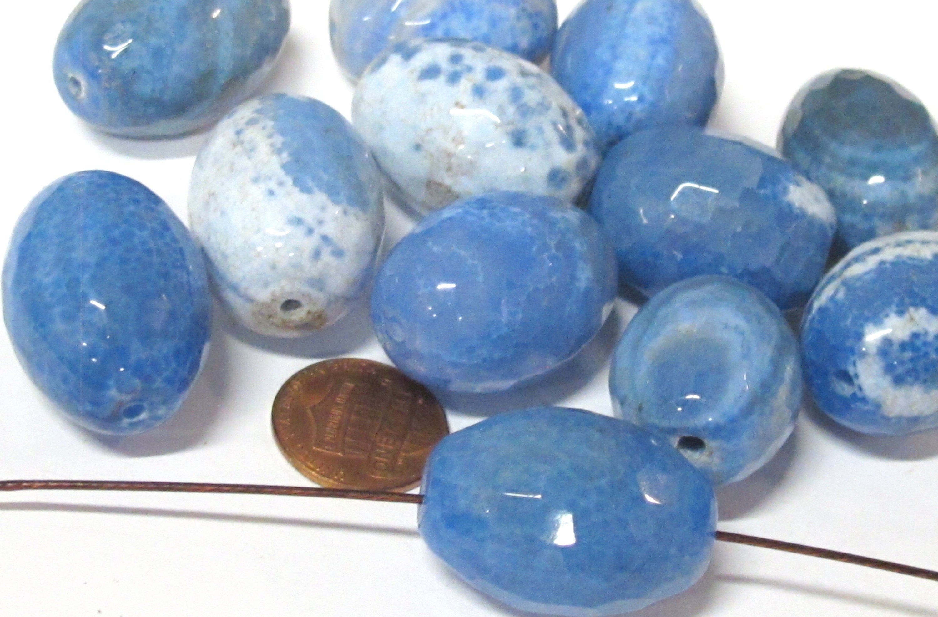 6 Beads - Agate onyx gemstone beads Large heavy size faceted agate onyx blue color mix tones cylinder gemstone pendant beads lot - GM199K