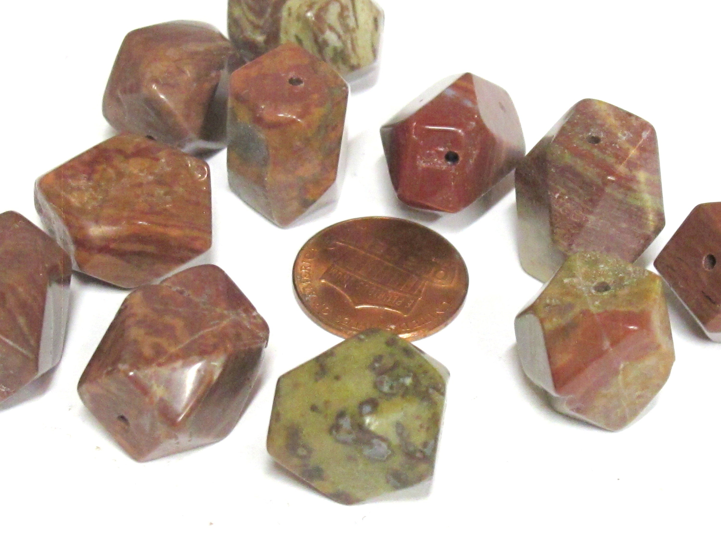 10 BEADS - Natural Agate thick chunky Faceted gemstone beads - GM276R