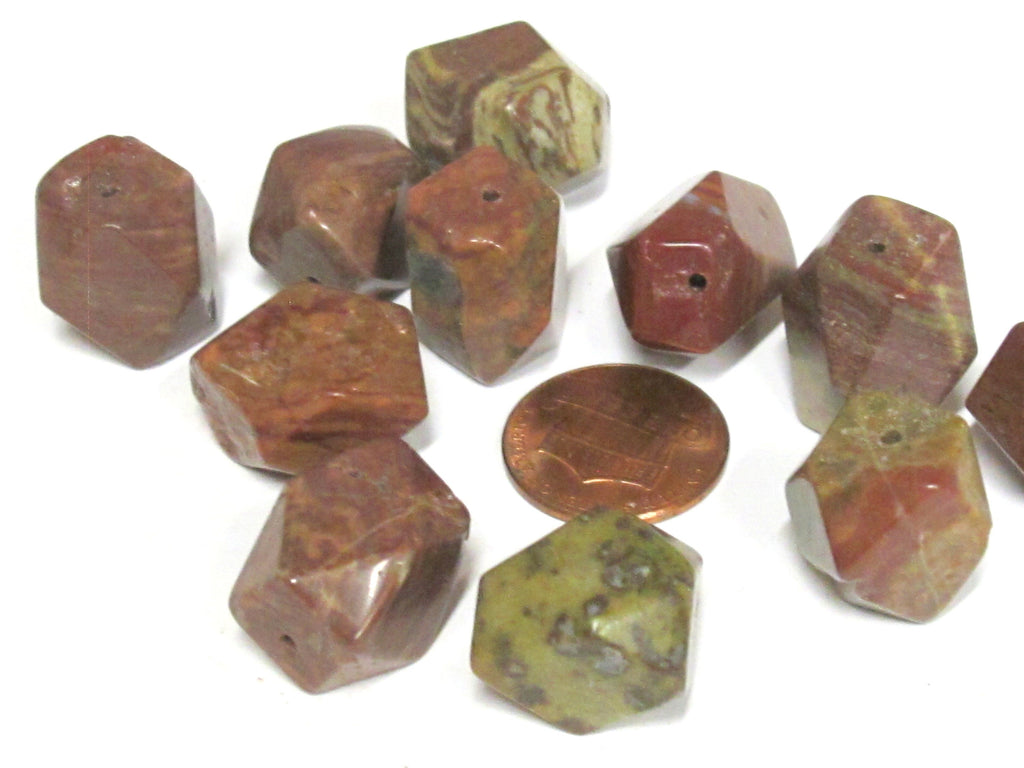 10 BEADS - Natural Agate thick chunky Faceted gemstone beads - GM276R