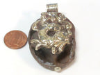 Beautiful Tibetan earthy agate gemstone pendant with deer butterfly reversible design - PM206D