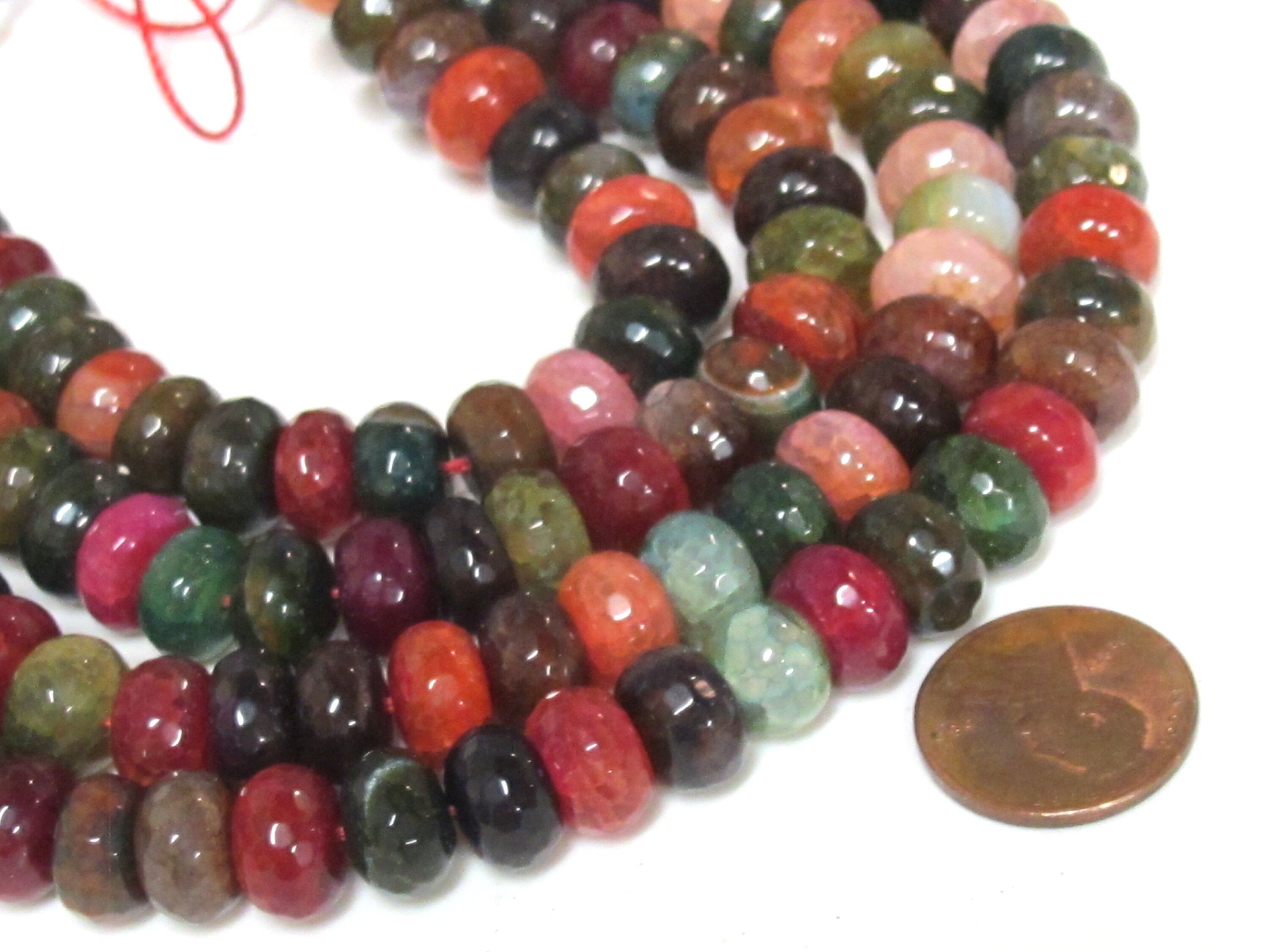 10 beads - Faceted abacus fire agate veins colorful gemstone beads- 10mm - GM449