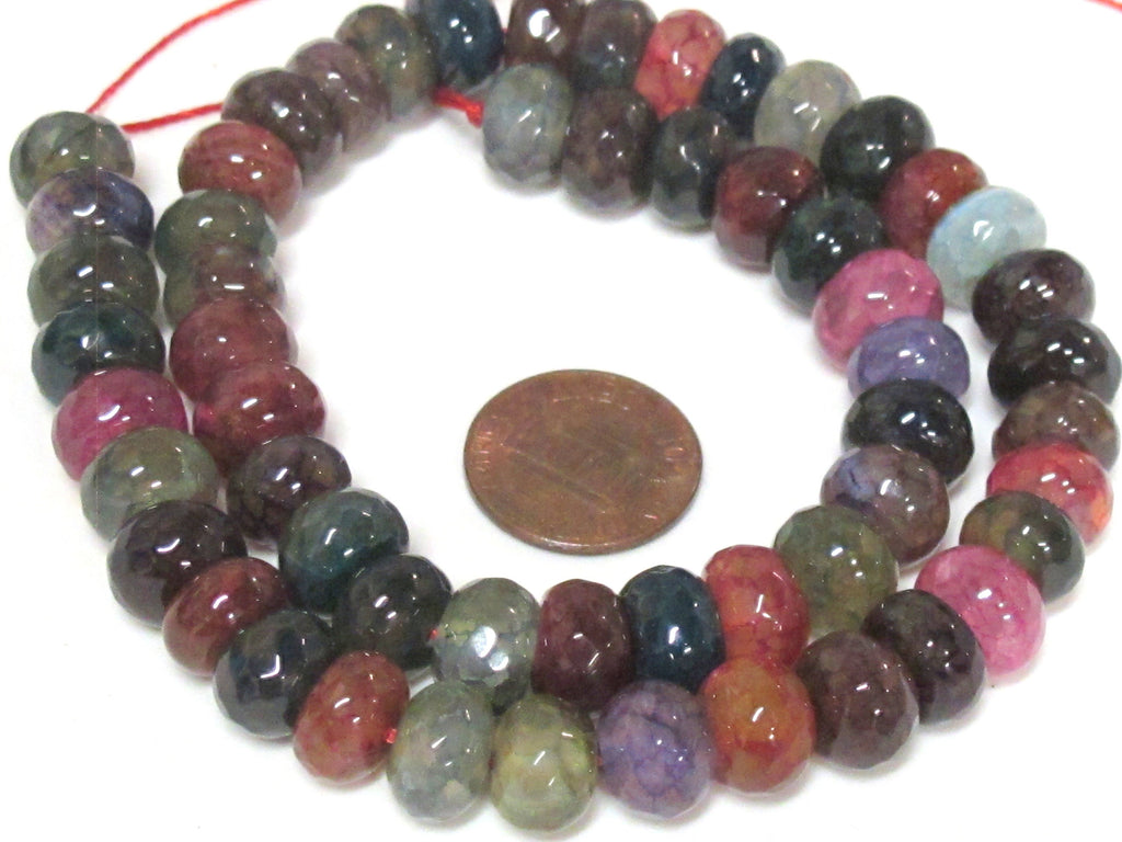 1 Full Strand - Faceted abacus fire agate fall colors colorful gemstone beads 15 inches strand - 10mm - GM450