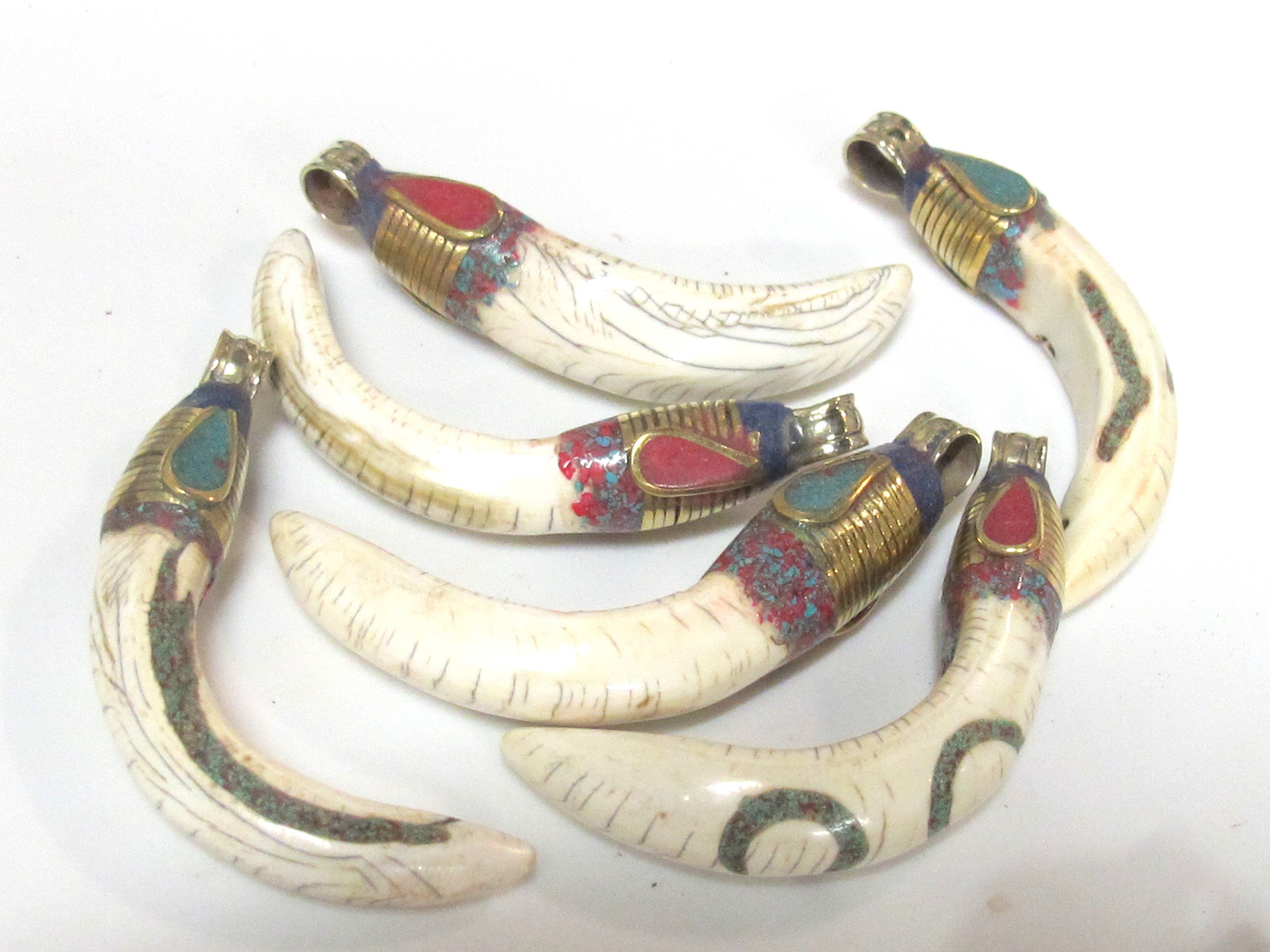 1 Pendant - Tibetan Brass encased Naga Conch shell pendant with turquoise inlay - SP064