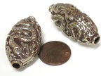 1 Bead - Large Reversible Tibetan silver color finish filigree snake design focal pendant bead - BD395K