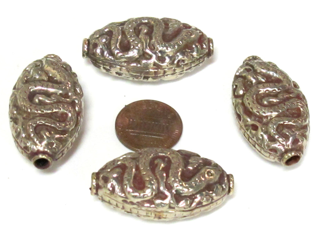 1 Bead - Large Reversible Tibetan silver color finish filigree snake design focal pendant bead - BD395K