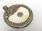 Exotic naga conch shell Tibetan silver finish animal floral rabbit design carving pendant - PM249K