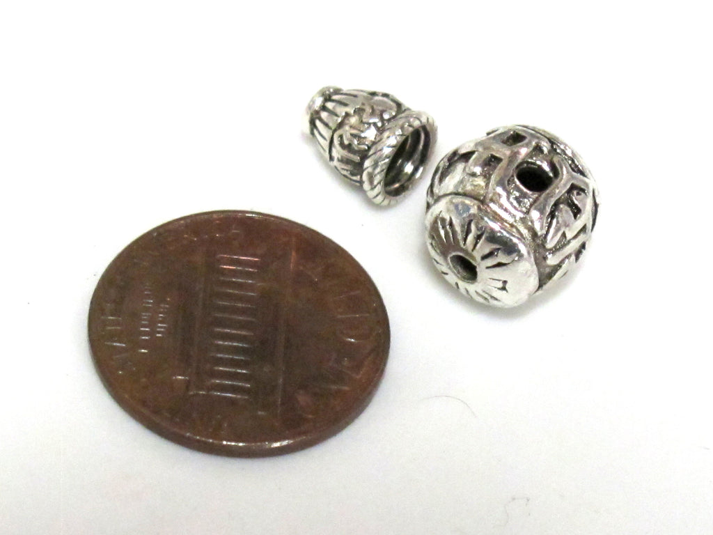 3 Guru beads - Tibetan silver 3 hole Om mantra 10-11 mm size Guru Bead with Om mantra column bead - GB069s