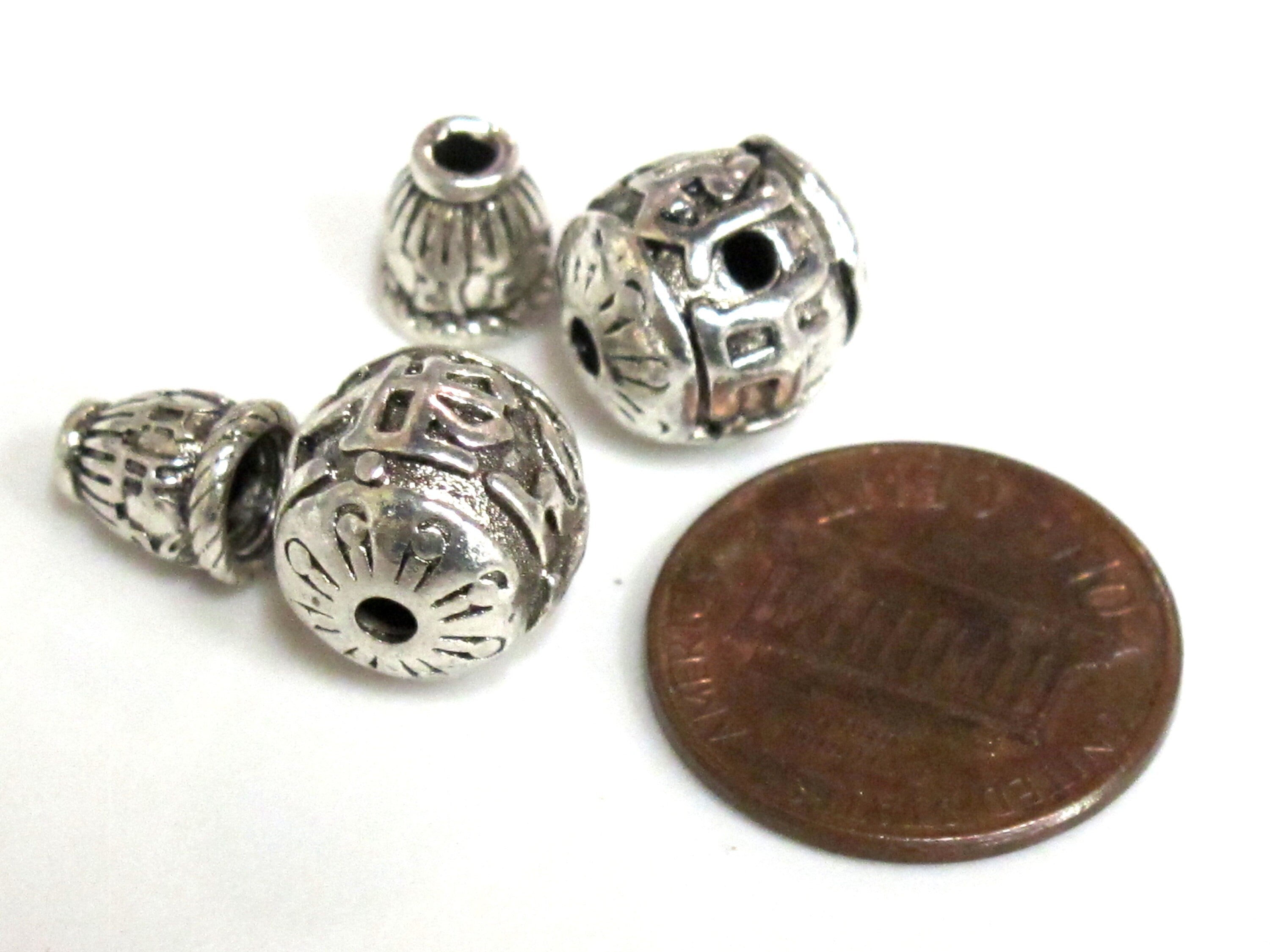 1 Guru bead set - Tibetan silver 3 hole Om mantra 10-11 mm size Guru Bead with Om mantra column bead - GB069