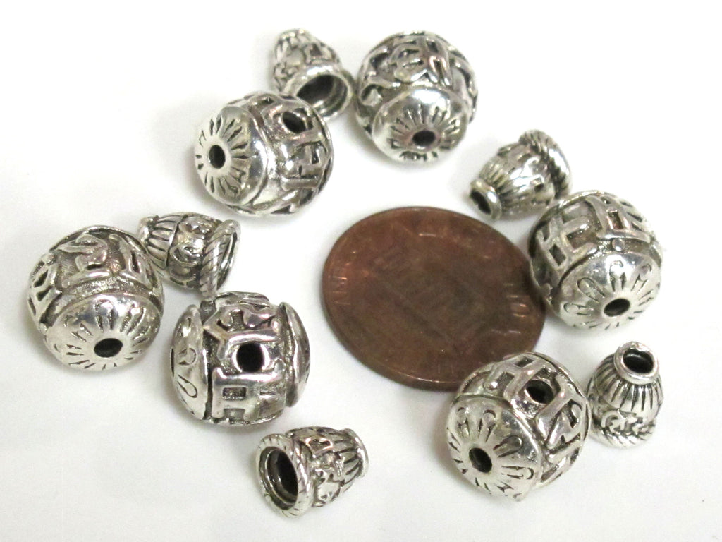 1 Guru bead set - Tibetan silver 3 hole Om mantra 10-11 mm size Guru Bead with Om mantra column bead - GB069