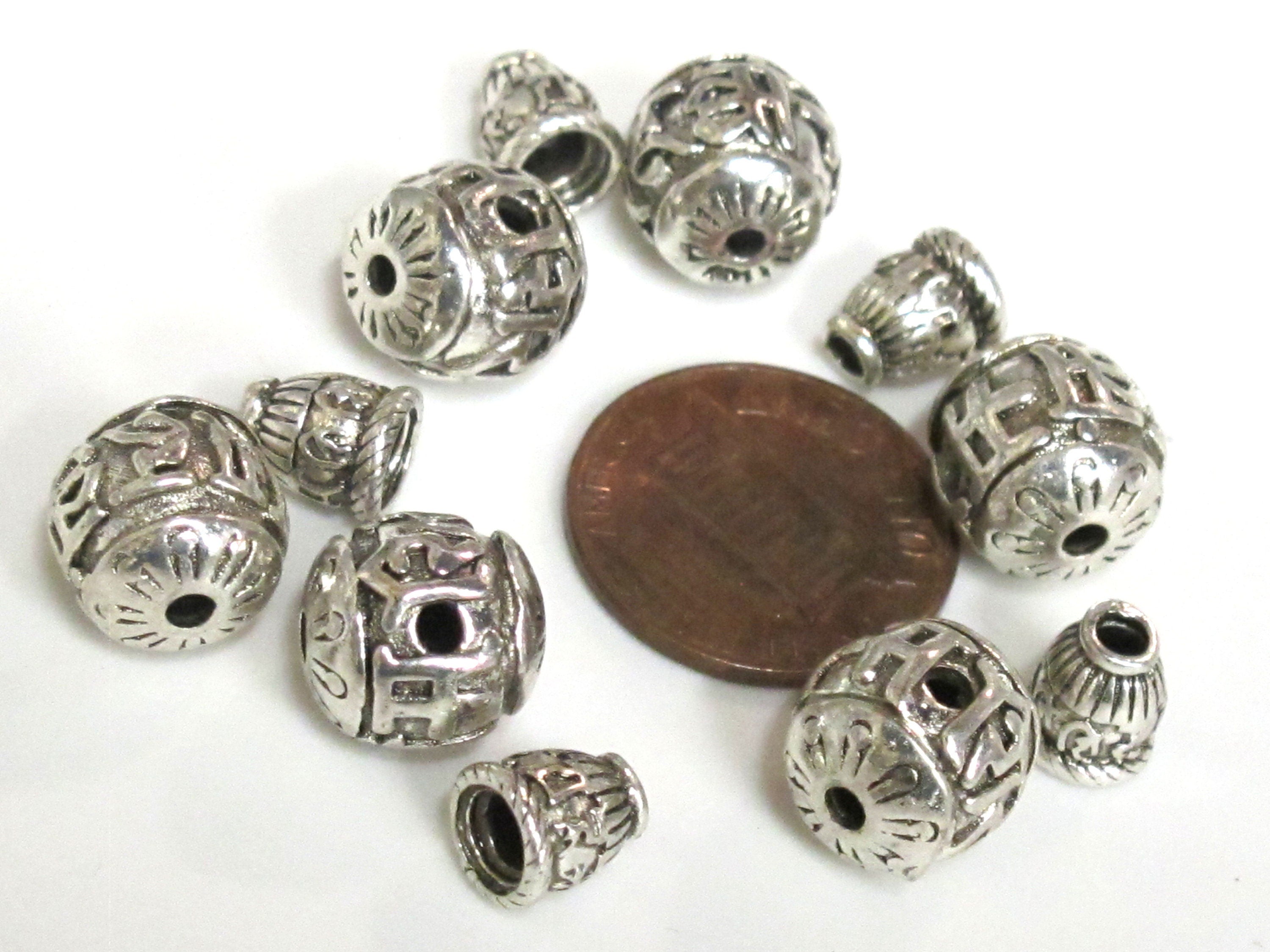 1 Guru bead set - Tibetan silver 3 hole Om mantra 10-11 mm size Guru Bead with Om mantra column bead - GB069