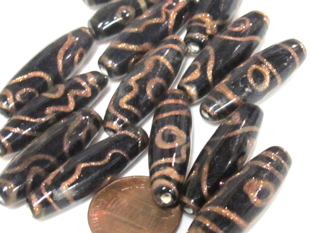 10 Beads - Tibetan dzi design glass beads from Nepal - AB070A