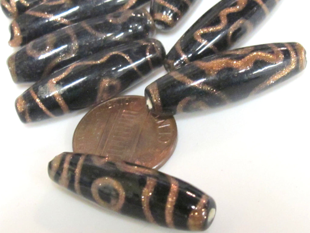 10 Beads - Tibetan dzi design glass beads from Nepal - AB070A